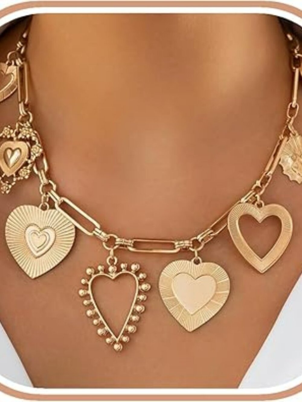 NEW Gold Tone Necklace Stacked Statement Layered Pendant Cuban Chunky Fashion